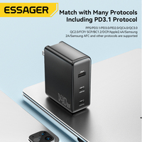 ESSAGER Série PST-140C2A-LB-GAN 140W 3 Ports en 1 Chargeur mobile USB A 2 Type C