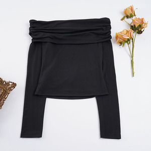 Top court à épaules dénudées à manches longues pour femmes Noir Coupe ajustée Plissé extensible Dos nu Décontracté Top de fête à la mode Vente en gros - Product Image 6