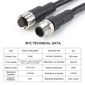 Nhà máy tùy chỉnh M12 hàng không kết nối 2/3/4/5/6/8/12 pin-1m che chắn Pur/PVC thẳng/cong cáp nam nữ không thấm nước - Product Image 4