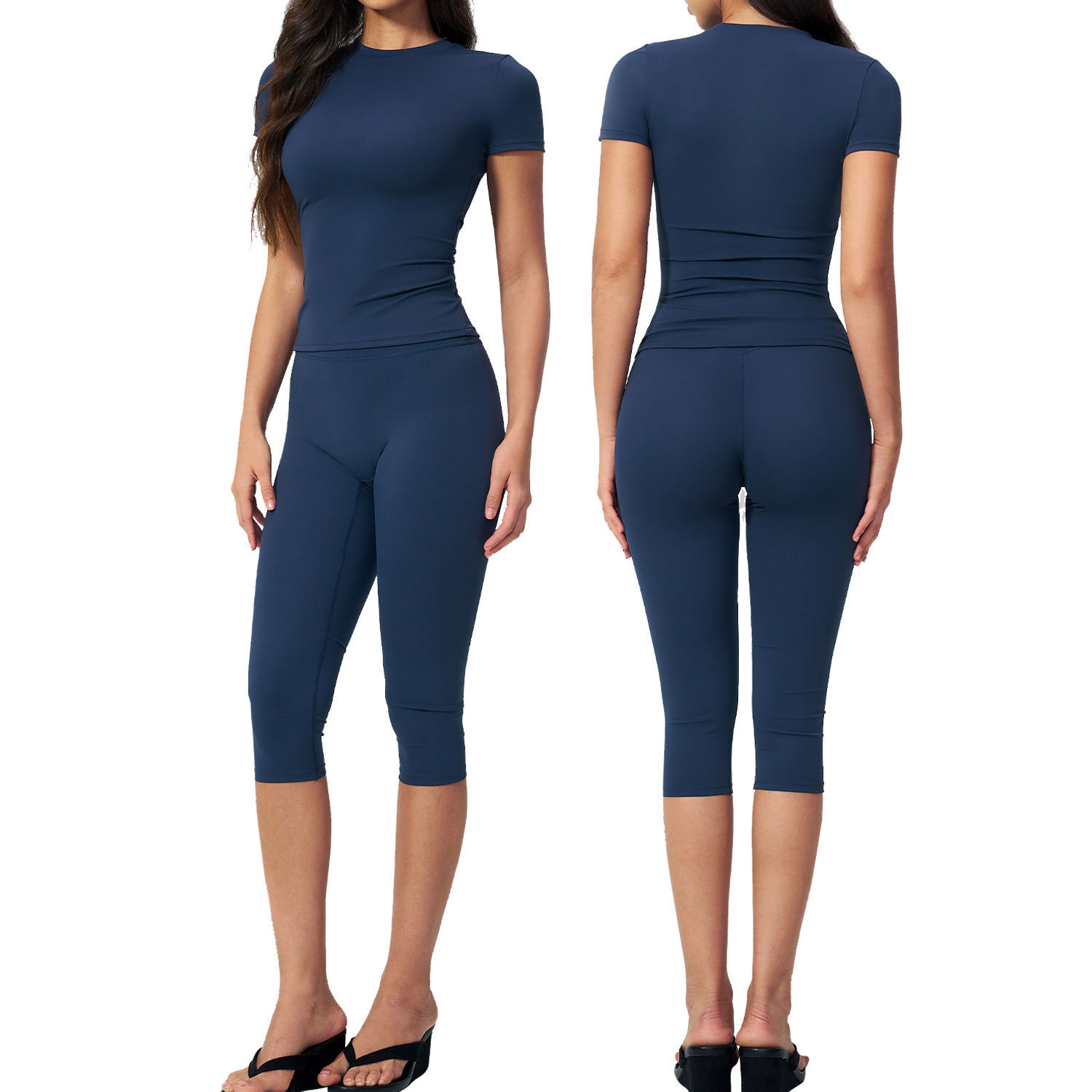 Breathable Tight Solid Sports Wear Yoga Suit Body-shaping High Waist Wrinkle-resistant Quick-drying All-match Cropped Pants