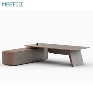 Luxury Modern <b>Solid</b> <b>Wooden</b> Convertible Manager Table L-Shaped Side Cabinet Extendable Executive CEO Office <b>Desk</b> for Commercial - Product Image 4