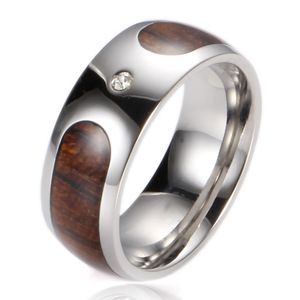 <b>Titanium</b> Steel Wood Grain Diamond <b>Ring</b> Round Brilliant Cut Unisex Everyday Wear Jewelry - Product Image 5