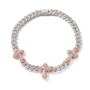 Collar de Cadena Cubana con Corazón Triple en Dos Tonos, Plata y Oro Rosa, Estilo Hip Hop, Novedad 2026 - Product Image 3