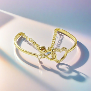 Bracelets Joncs Ouverts en Alliage de Cuivre Doré avec Nœud et Cœur Minimaliste, Bijoux de Mode Réglables pour Femmes, Vente en Gros - Product Image 4
