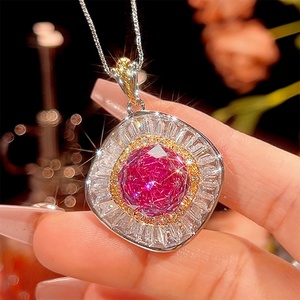 Fashion Jewelry Eco-friendly Copper Gold Plated 14-10MM Zircon Floral <b>Bridal</b> Necklace Earrings Ring Set with Pink Stones Wedding - Product Image 4
