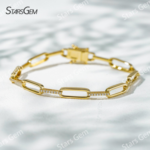 Vòng tay kim cương Starsgem Paperclip Lan, vàng 18K nguyên chất, đính kim cương nhân tạo, dành cho nữ - Product Image 1