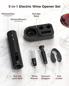 Set de abridor de vino eléctrico con logotipo personalizado, funciona con pilas, con cortador de papel de aluminio, tapón de vacío, vertedor y base de almacenamiento - Product Image 3