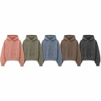 Sweat à capuche court et ample en molleton bouclé 450 GSM, effet délavé vintage, style streetwear, vente en gros