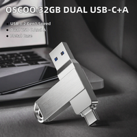 Flash Drive USB 3.2 Gen1 Dual USB 32GB |   Dual USB-C+A Desain Putar Berbahan Logam Penyimpanan Cadangan 1 Tahun Garansi