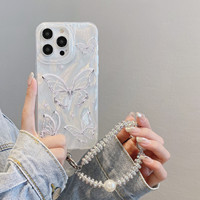 Street Fashion Laser Argent papillon Chaîne Dur Téléphone étui pour iphone 17 16 15 14 13 12 11 étui papillon XR XS MAX
