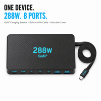 Chargeur GaN 288W 8 ports, station de charge de bureau, PD 100W, chargeur rapide Type C, câble intégré pour MacBook, iPhone, OEM
