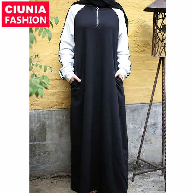 6192# 2019 Matching colors islamic clothing for women modern cotton casual winter muslim dress sports abaya