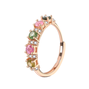 Charming <b>Rose</b> Gold Plated 925 Sterling Silver Gemstone Ring with Natural Tourmaline for Women-Wedding Engagement Birthday Gift - Product Image 2