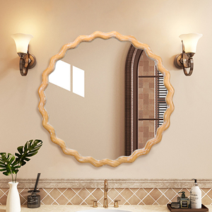 Miroir mural rond ondulé de 27,5 pouces, style ferme en bois, pour salle de bain, coiffeuse, chambre, entrée, salon - Product Image 1