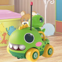 Jouet de voiture de dessin animé RC avec Dino Rider pour enfants Vert (27MHz) et rose (49MHz) Amusement intérieur/extérieur, musique et effets sonores Dino détachable