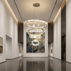 Lampadario a Sospensione Circolare in Cristallo, Personalizzabile, Moderno e Lussuoso, Stile Nordico per Soggiorno e Scale - Product Image 2