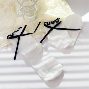 Calcetines de media pantorrilla para mujer con lazo en el talón, estilo japonés, transpirables, de malla, JK, gris, negro, blanco - Product Image 2