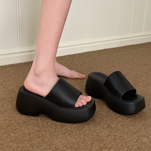 XIXITIAO 신상품 여성용 8cm 웨지 슬리퍼 패션 두꺼운 밑창 비치 샌들 여름 미끄럼 방지 EVA 휴가용 슬리퍼 - Product Image 2