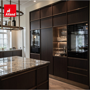 Gabinetes <span class=keywords><strong>de</strong></span> Cocina Allandcabinet Estilo Español Wabi Sabi con Puerta <span class=keywords><strong>de</strong></span> Diseño Esqueletizado, Chapa <span class=keywords><strong>de</strong></span> Roble Teñido, con Fregadero, Estufa y Refrigerador - Product Image 1