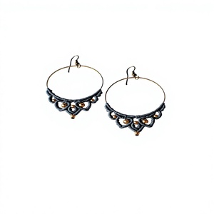 Pendientes de Aro de Macramé Bohemios, Chapados en Oro, Estilo para Uso Diario de Mujer - Product Image 1