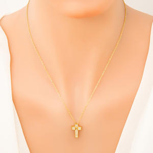Stainless Steel <b>Cross</b> Pendant Necklace 18K Gold Plated Pave Setting Clavicle <b>Chain</b> For Women Gift Jewelry - Product Image 4
