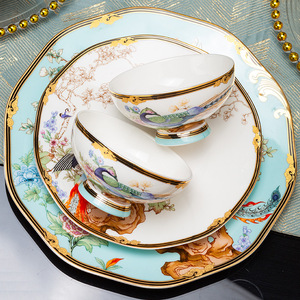 Bol en céramique plaqué or de haute qualité, ensemble de vaisselle en porcelaine fine, bol à riz haut de gamme pour la maison, bol à soupe et à dessert - Product Image 3
