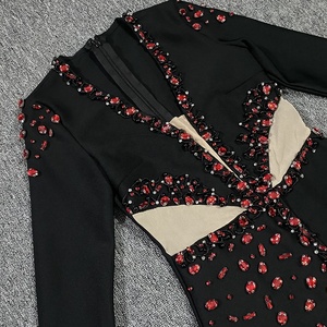 Venta al por mayor de fábrica negro de manga larga con cuello en V rubí lujoso Sexy <span class=keywords><strong>Boutique</strong></span> celebridad cumpleaños cóctel fiesta vendaje vestido - Product Image 5
