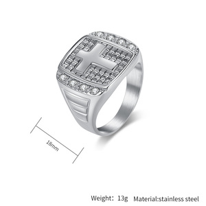 Bague en acier inoxydable de luxe, argentée, dorée, noire, avec croix et diamant rond, bagues de doigt en acier inoxydable - Product Image 2
