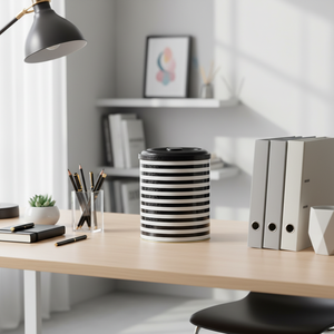 Extra <b>Large</b> Ø140x180mm Metal Storage <b>Bin</b> 2.5L Capacity Black White Line Pattern Eco-Friendly PP 10kg Office Organization - Product Image 3