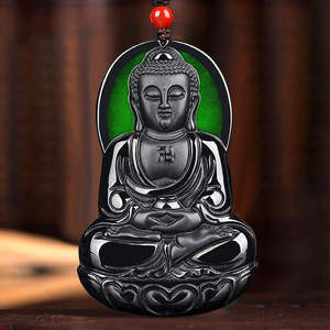 Pendentif Bouddha en jadéite noire naturelle authentique, pendentif pour homme, jade en gros, design original, C215 - Product Image 2