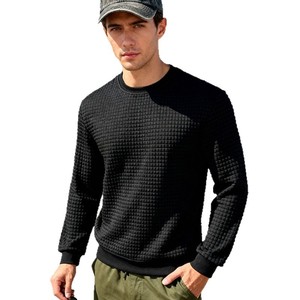 Sudadera de cuello redondo con textura de gofre para hombre, mezcla de algodón, manga larga, estilo holgado, informal, para uso diario, OEM, venta al por mayor - Product Image 2