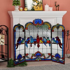 Écran de cheminée solide en verre Tiffany personnalisé directement en usine, avec oiseaux en vitrail, pour éclairage et décoration - Product Image 3