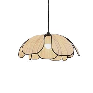 Petal Shape Pendant <b>Light</b> Natural Wood Grain E27 LED Bulb Round Chandelier For Living Room Bedroom <b>Dining</b> Room - Product Image 1