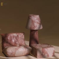 YUSHI Lampe de table en marbre rose Calacatta moderne pour la décoration de chambre de villa d'hôtel