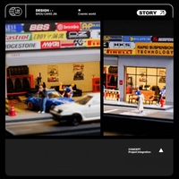 Collection d'atelier automobile en plastique premium 1:64 - Atelier de tuning japonais réaliste avec plusieurs véhicules pour étagères ou bureaux