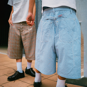 Pantalones Cortos a Cuadros Personalizados de Fabricante, con Doble Cintura Elástica, de Algodón y Lona, Estilo Holgado para Hombre - Product Image 1