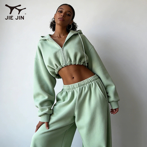 JIEJIN Completo Sportivo Vintage Autunnale Traspirante <span class=keywords><strong>con</strong></span> Top Corto e <span class=keywords><strong>Pantaloni</strong></span> Larghi, Set Casual <span class=keywords><strong>con</strong></span> Cappuccio per Donna - Product Image 2