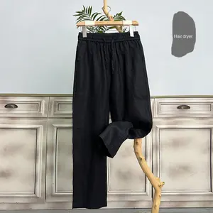 Pantalons décontractés pour hommes <span class=keywords><strong>en</strong></span> <span class=keywords><strong>lin</strong></span> OEM été mince, ample, droit, drapé, jambe large, taille moyenne, devant plat, vente <span class=keywords><strong>en</strong></span> gros - Product Image 3