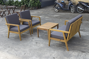 Ensemble de salon extérieur en bois moderne personnalisable avec différentes tailles et coussins pour hôtels, restaurants, villas de luxe - Product Image 2