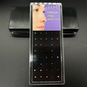 Caja de 60 Piezas de Anillos de Nariz de Acero Inoxidable de 1.8mm con Diamantes de Titanio, Joyería para Perforaciones Corporales - Product Image 1