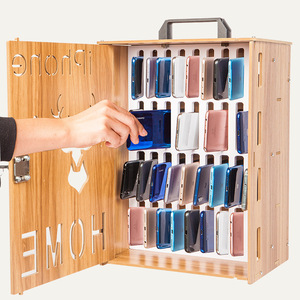 Wooden Mobile Phone Storage <b>Box</b> With <b>Lock</b> Multi Compartment Shelf For Office Employee <b>Safe</b> - Product Image 3