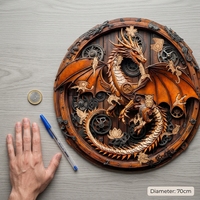 Vente en gros usine Puzzle mural en bois de tilleul 5mm, motif dragon, découpé au laser, finition vernie antique, relief 3D, animal caché, OEM ODM
