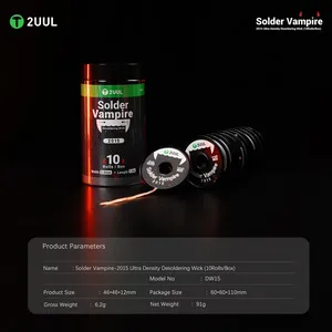 2UUL DW15 Mèche à dessouder 10 rouleaux/boîte 2015 pour la réparation de cartes de circuits imprimés de téléphones mobiles, outil de dessoudage, mèche à dessouder - Product Image 5