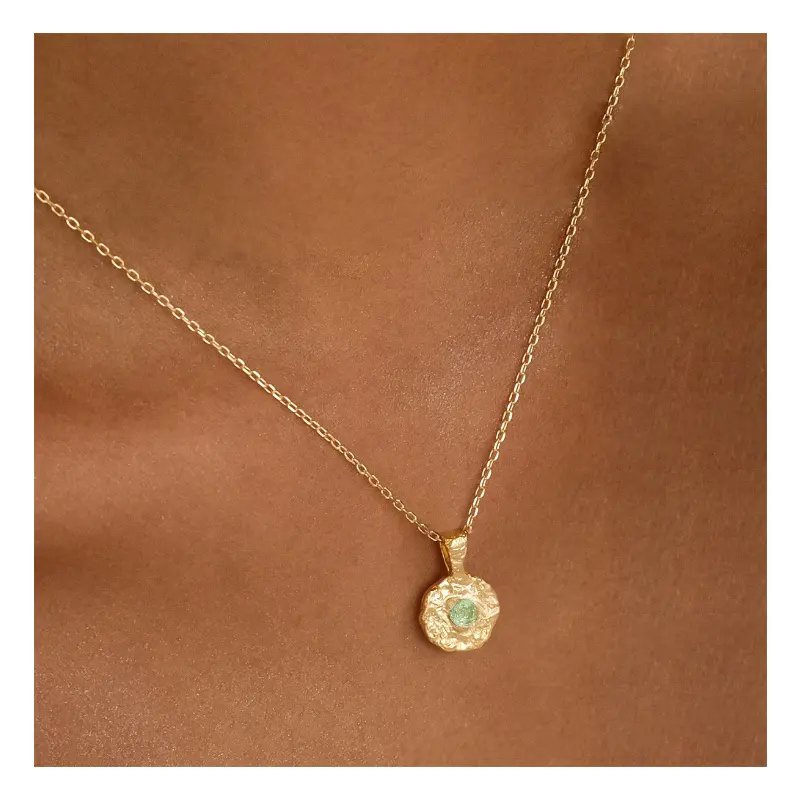 Collana di pietre preziose con zircone personalizzata, collana con ciondolo a disco di monete in oro irregolare, regalo per la festa della mamma