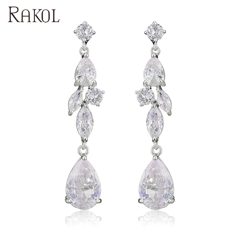 RAKOL EP5079 En Gros Dernière Conception Bijoux Boucles D'oreilles Couleur Argent Boucles D'oreilles Goutte D'eau Avec Fleur