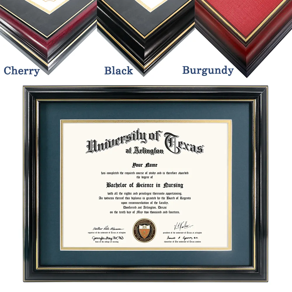 Wholesale Graduation Double Mounting Wood Certificate Frame University Diploma Frames with Double Gold Edge