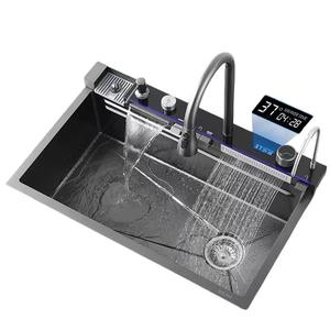 Grifo multifuncional de acero inoxidable para fregadero de cocina, con diseño de pez volador y cascada, con grifo extraíble. - Product Image 1