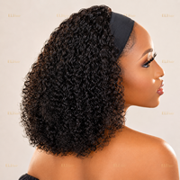 Perruque bandeau bouclée à ondulations rebondissantes, fabriquée à la machine, double épaisseur, en cheveux humains naturels brésiliens bruts, sans dentelle, sans colle, prête à porter
