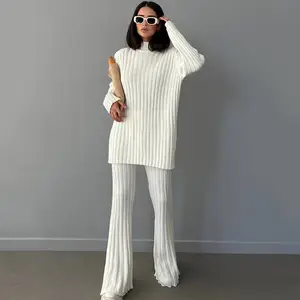 बुनना लंबी आस्तीन स्वेटर शीर्ष और पैंट Streetwear महिलाओं आकस्मिक ढीला Tracksuit ठाठ मिलान दो टुकड़ा सेट