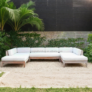 Canapé d'extérieur moderne de luxe en teck massif en forme de U pour la maison, la cour, le patio, le jardin, ensemble polyvalent de meubles de salon - Product Image 1